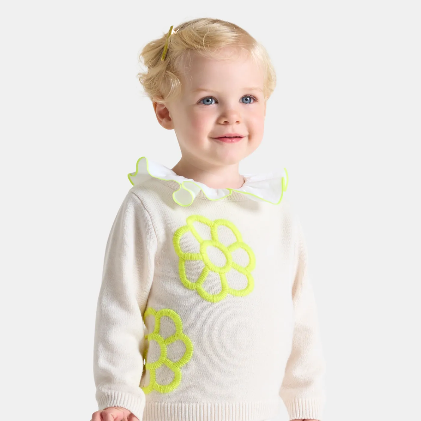 Jacadi Pull bébé fille à fleurs rebrodées - blanc doux