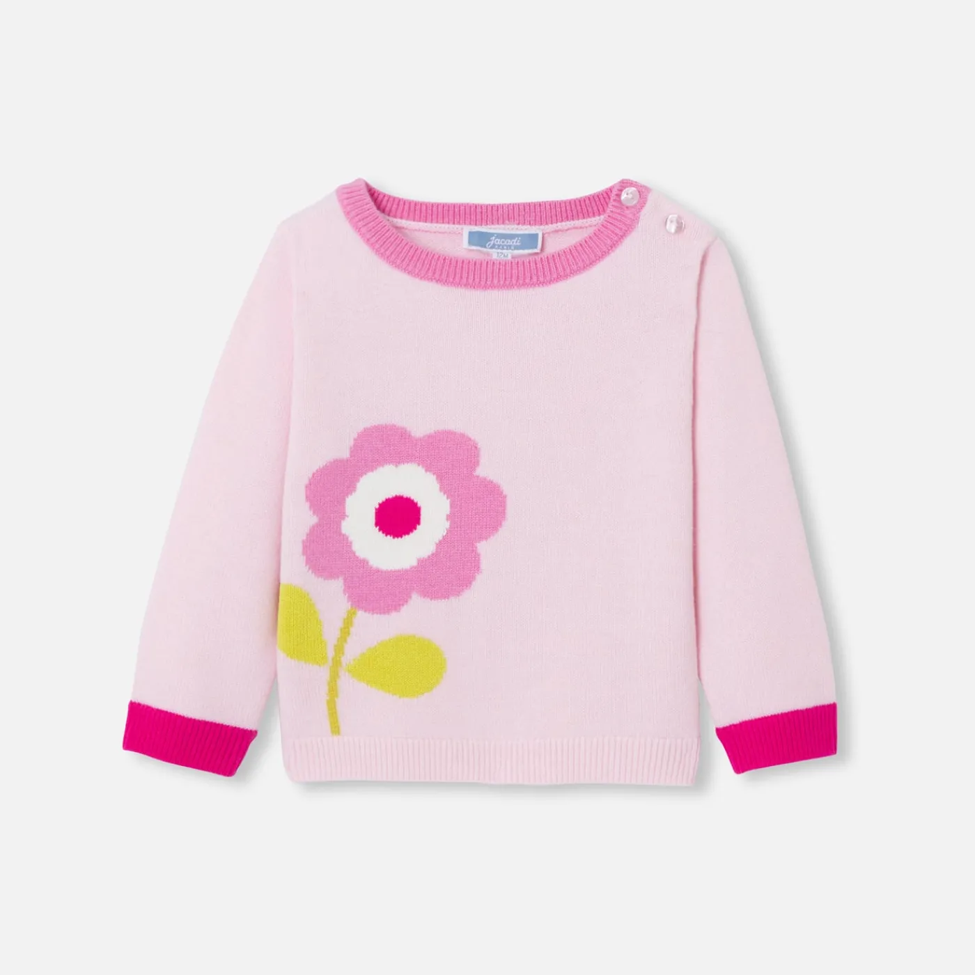 Jacadi Pull bébé fille Intarsia fleurs - rose poudre