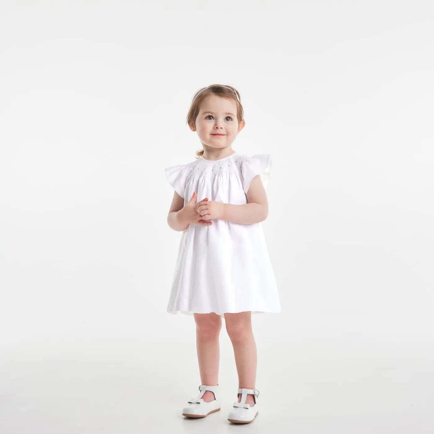 Jacadi Robe de cérémonie en lin bébé fille - blanc