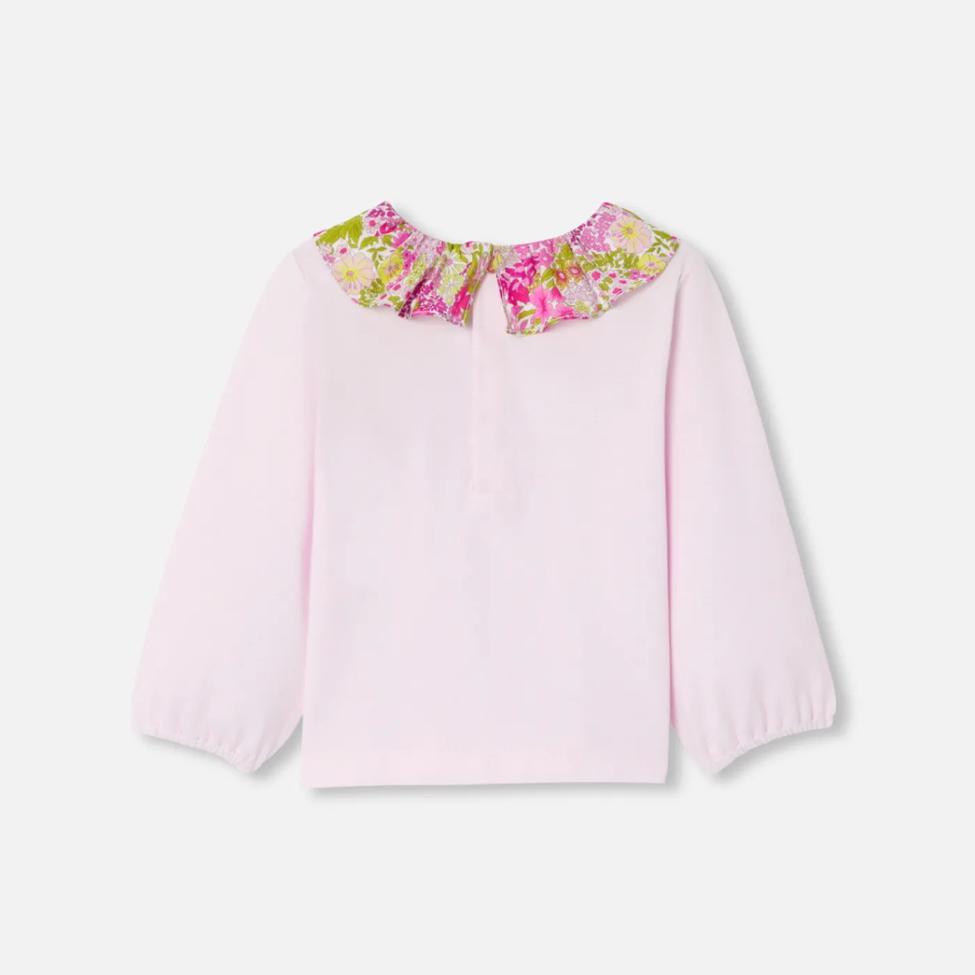 Jacadi T-shirt bébé fille col Tissu Liberty - rose poudre